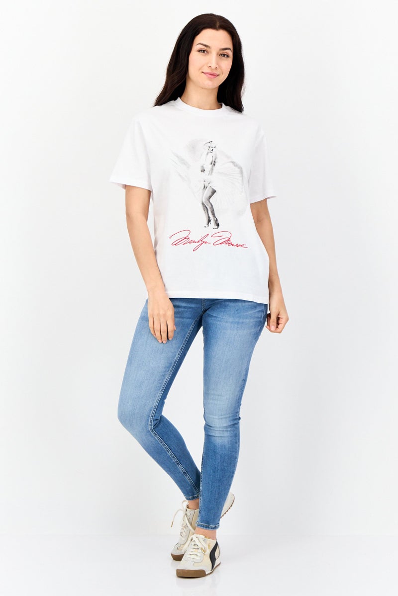 Marlyn Monroe Women Oversized Fit Crew Neck Graphic Print T-Shirt, White - Image 2